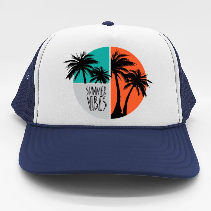 Summer Vibes Colorful Vacation Palm Tree Vacay Mode Sunshine Cute Gift Trucker Hat