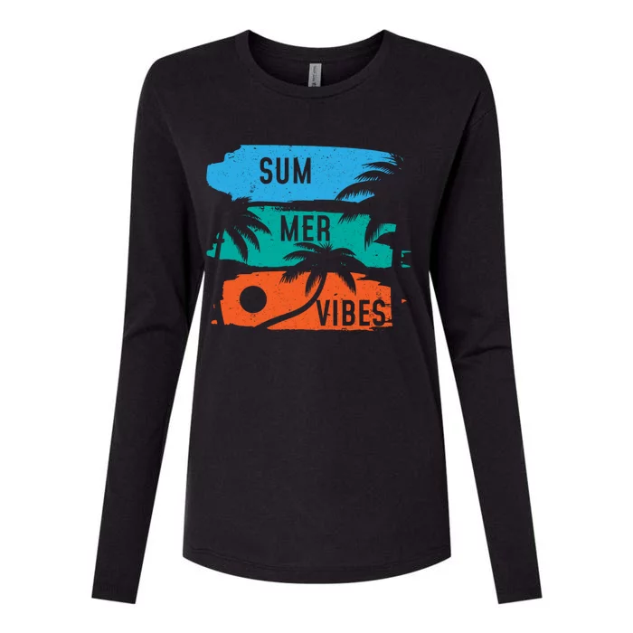 Summer Vibes Colorful Vacation Palm Tree Vacay Mode Sunshine Great Gift Womens Cotton Relaxed Long Sleeve T-Shirt