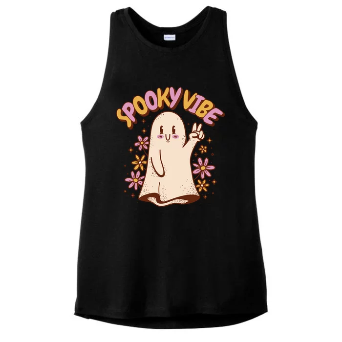 Spooky Vibe Cute Hippie Ghost Ladies Tri-Blend Wicking Tank