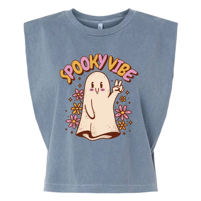 Spooky Vibe Cute Hippie Ghost Garment-Dyed Women's Muscle Tee