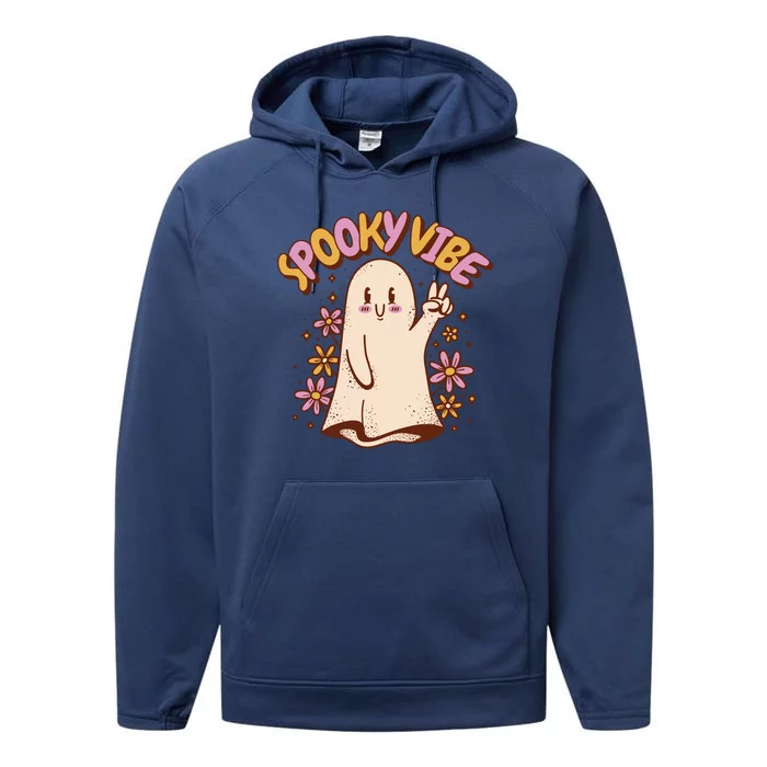 Spooky Vibe Cute Hippie Ghost Performance Fleece Hoodie