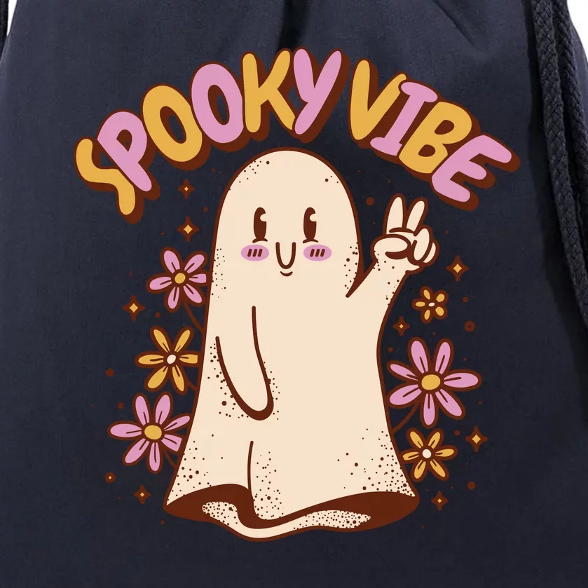 Spooky Vibe Cute Hippie Ghost Drawstring Bag