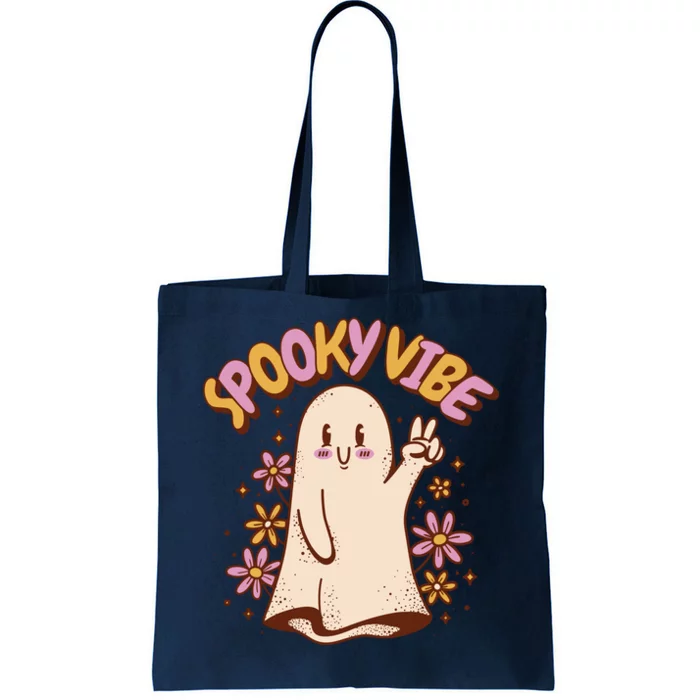 Spooky Vibe Cute Hippie Ghost Tote Bag