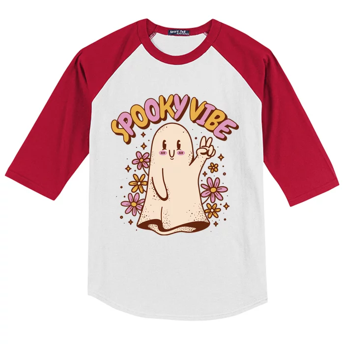 Spooky Vibe Cute Hippie Ghost Kids Colorblock Raglan Jersey