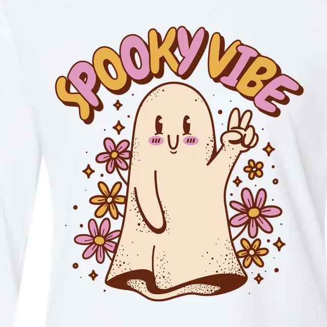 Spooky Vibe Cute Hippie Ghost Womens Cotton Relaxed Long Sleeve T-Shirt