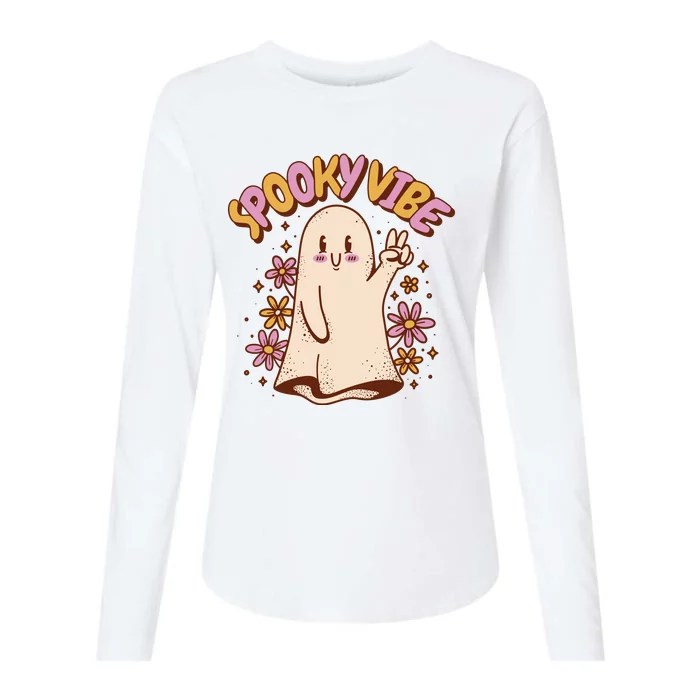 Spooky Vibe Cute Hippie Ghost Womens Cotton Relaxed Long Sleeve T-Shirt