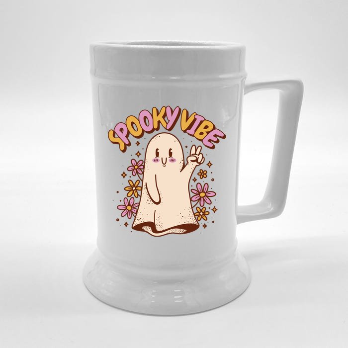 Spooky Vibe Cute Hippie Ghost Front & Back Beer Stein