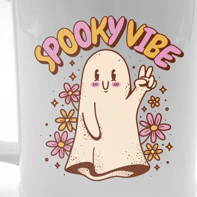 Spooky Vibe Cute Hippie Ghost Front & Back Beer Stein