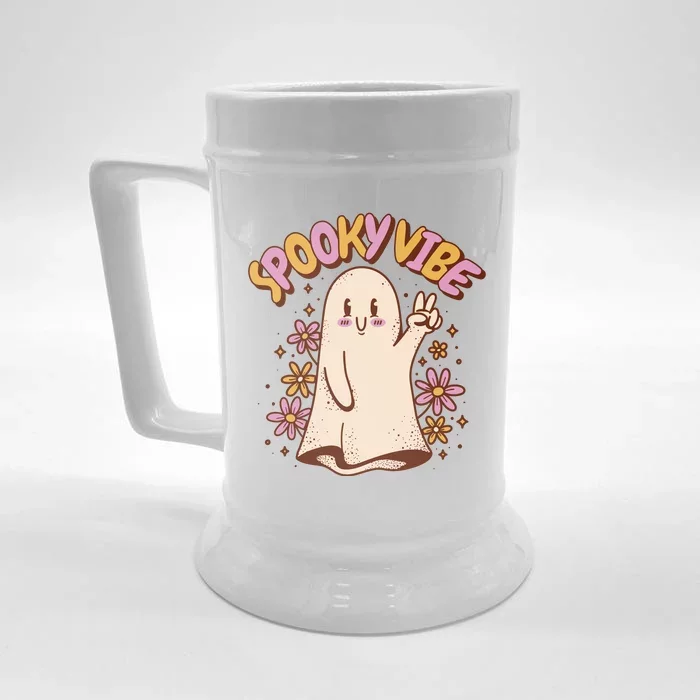 Spooky Vibe Cute Hippie Ghost Front & Back Beer Stein