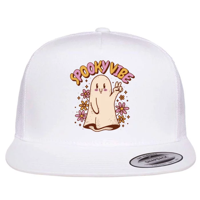 Spooky Vibe Cute Hippie Ghost Flat Bill Trucker Hat