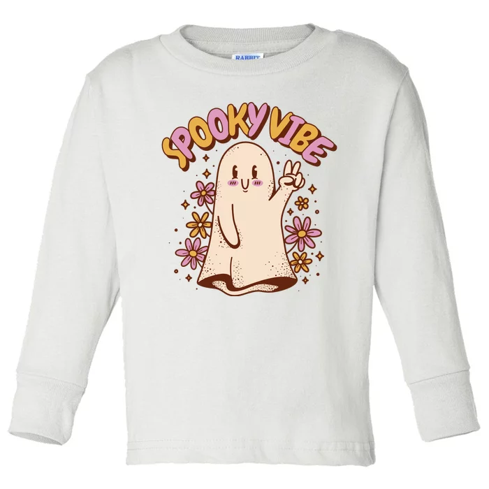 Spooky Vibe Cute Hippie Ghost Toddler Long Sleeve Shirt