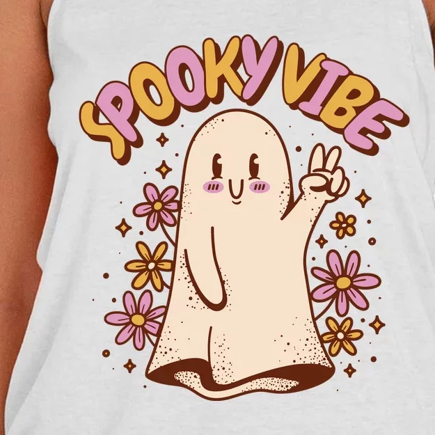 Spooky Vibe Cute Hippie Ghost Women's Knotted Racerback Tank