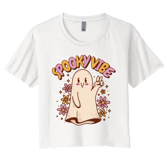 Spooky Vibe Cute Hippie Ghost Women's Crop Top Tee