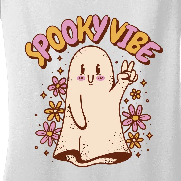 Spooky Vibe Cute Hippie Ghost Women's V-Neck T-Shirt