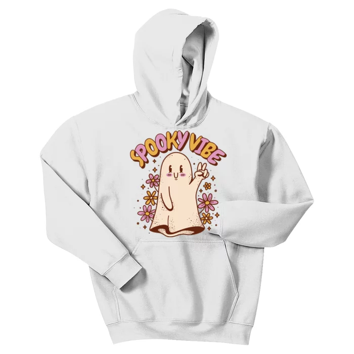 Spooky Vibe Cute Hippie Ghost Kids Hoodie