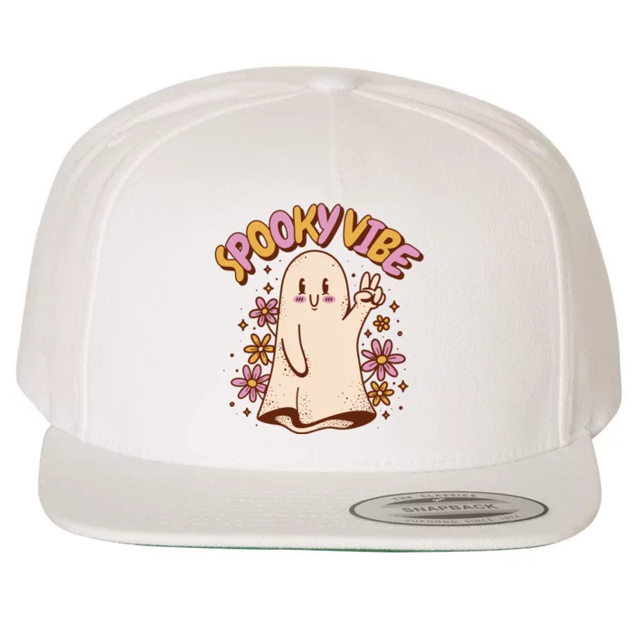 Spooky Vibe Cute Hippie Ghost Wool Snapback Cap