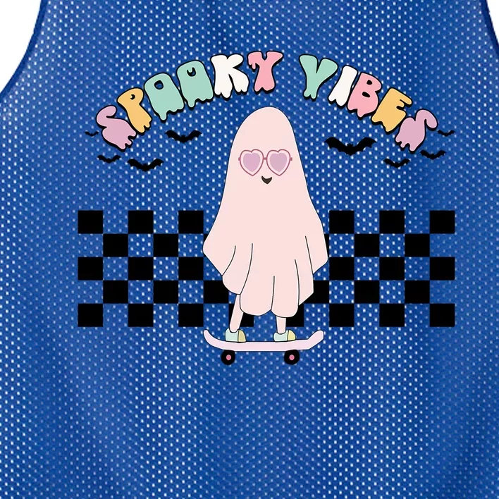 Spooky Vibes Cute Ghost On Skateboard Funny Boo Halloween Gift Mesh Reversible Basketball Jersey Tank