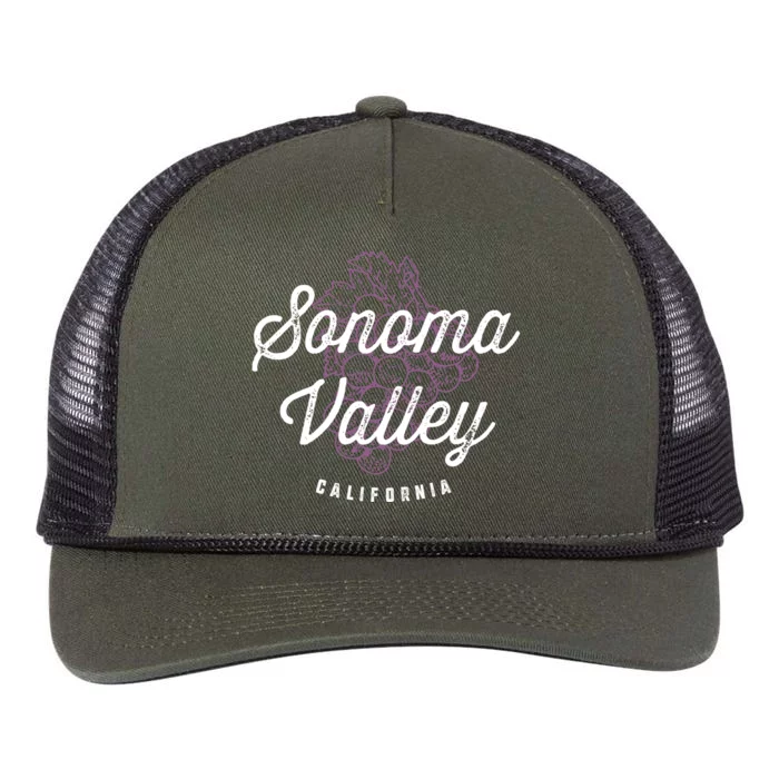 Sonoma Valley California Wine Country Vintage Gift Retro Rope Trucker Hat Cap