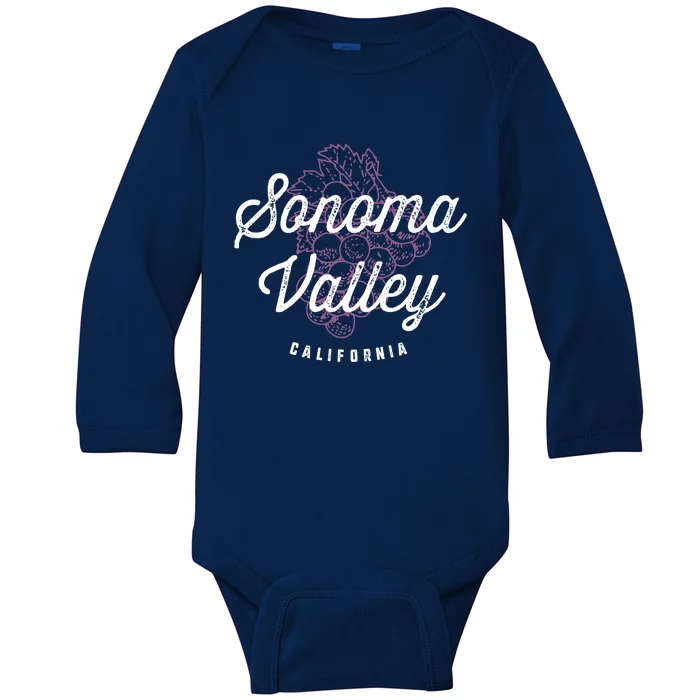 Sonoma Valley California Wine Country Vintage Gift Baby Long Sleeve Bodysuit