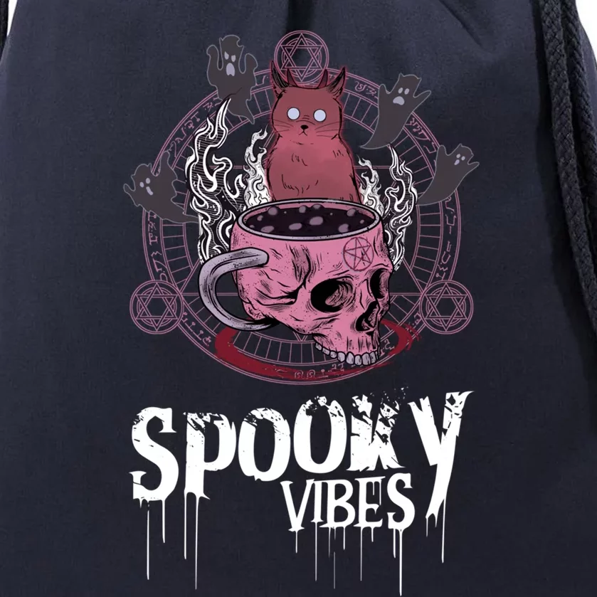 Spooky Vibes Cat Ghost And Skull Halloween Mug Gift Drawstring Bag