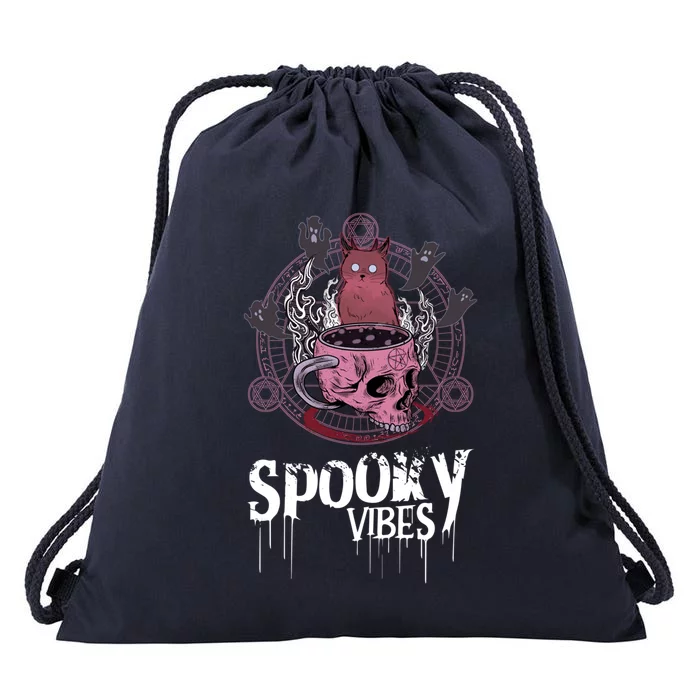 Spooky Vibes Cat Ghost And Skull Halloween Mug Gift Drawstring Bag