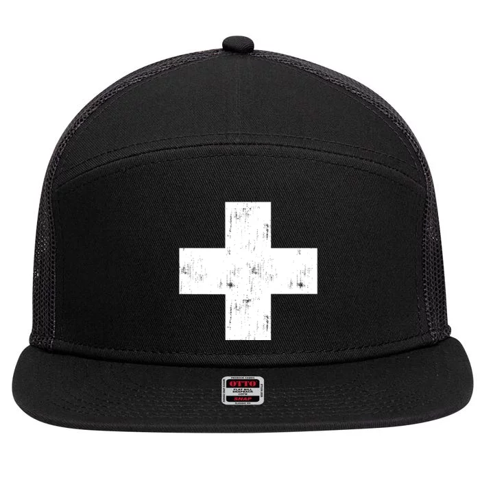 Swiss Vintage Cross Flag Switzerland 7 Panel Mesh Trucker Snapback Hat