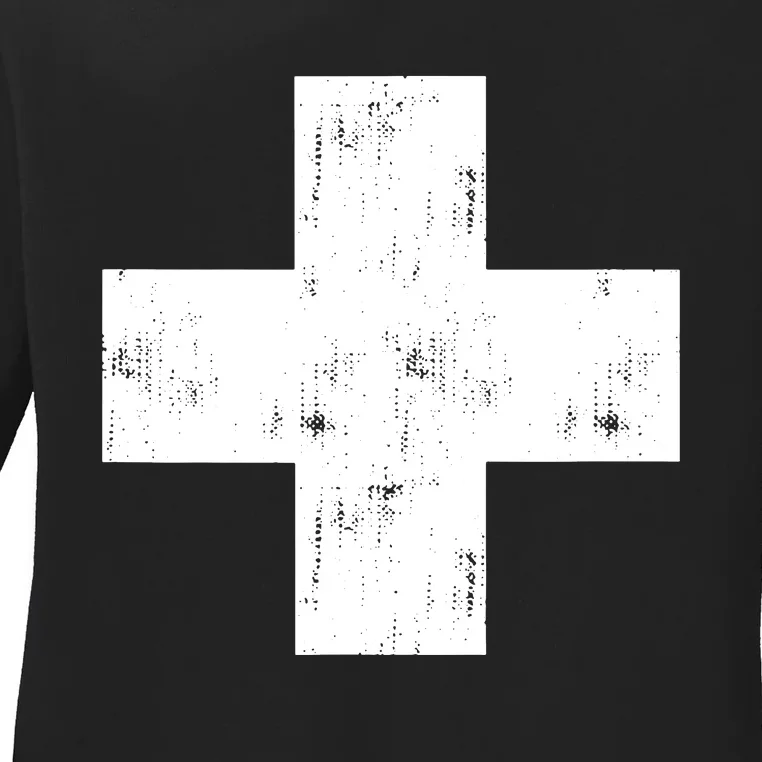 Swiss Vintage Cross Flag Switzerland Ladies Long Sleeve Shirt