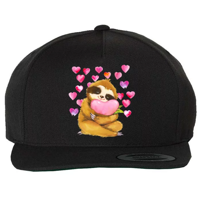 Sloth Valentine's Day Cute Sloth Hugging A Heart Wool Snapback Cap