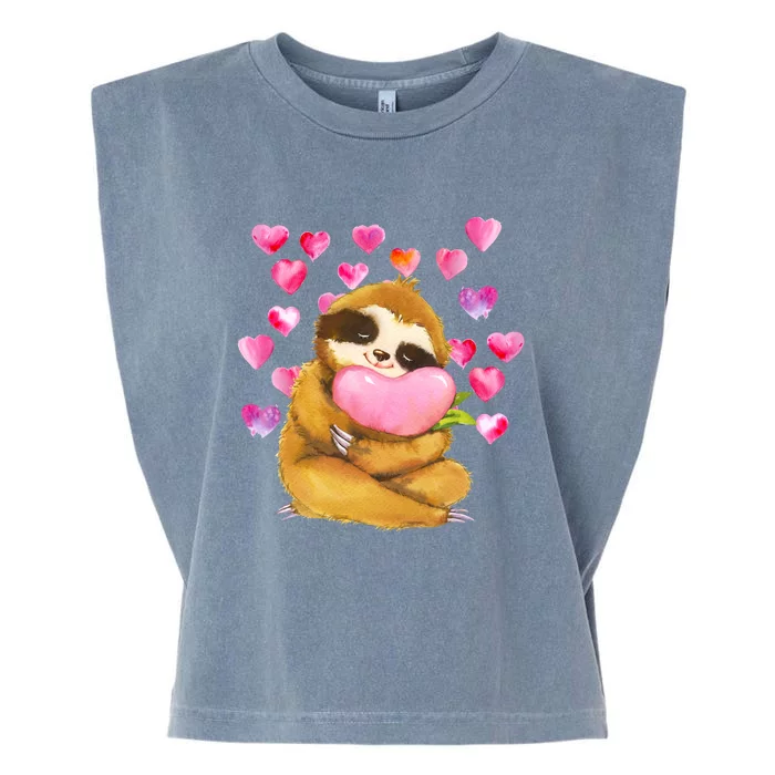 Sloth Valentine's Day Cute Sloth Hugging A Heart Garment-Dyed Women's Muscle Tee