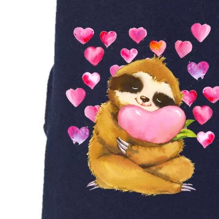 Sloth Valentine's Day Cute Sloth Hugging A Heart Doggie 3-End Fleece Hoodie