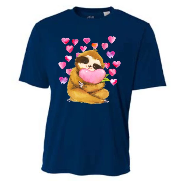 Sloth Valentine's Day Cute Sloth Hugging A Heart Cooling Performance Crew T-Shirt