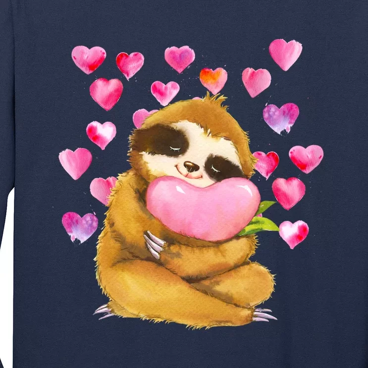 Sloth Valentine's Day Cute Sloth Hugging A Heart Long Sleeve Shirt