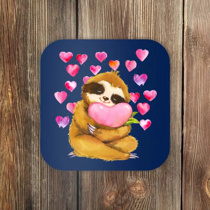 Sloth Valentine's Day Cute Sloth Hugging A Heart Coaster