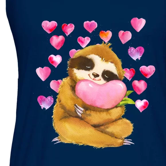 Sloth Valentine's Day Cute Sloth Hugging A Heart Ladies Essential Flowy Tank