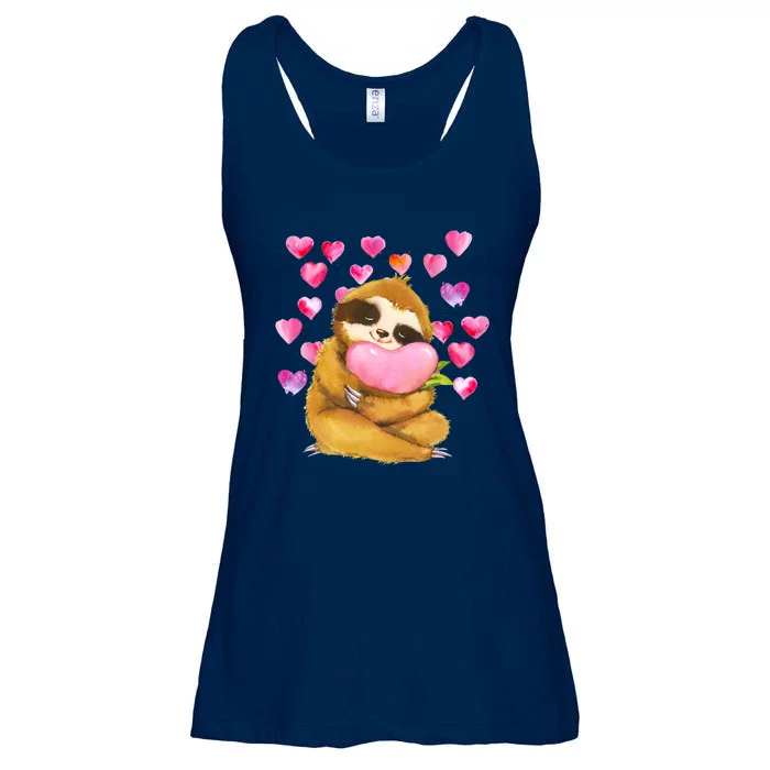 Sloth Valentine's Day Cute Sloth Hugging A Heart Ladies Essential Flowy Tank