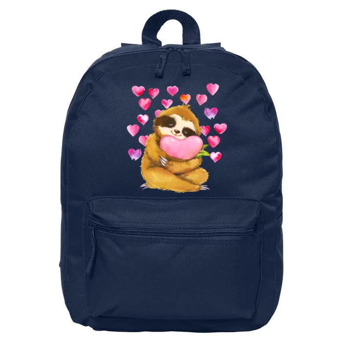 Sloth Valentine's Day Cute Sloth Hugging A Heart 16 in Basic Backpack