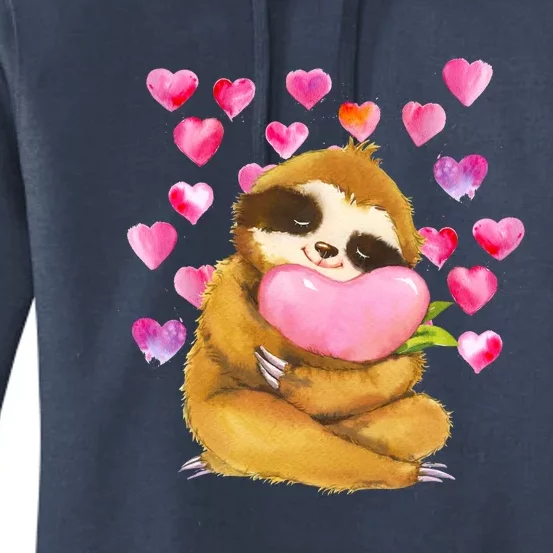 Sloth Valentine's Day Cute Sloth Hugging A Heart Women's Pullover Hoodie