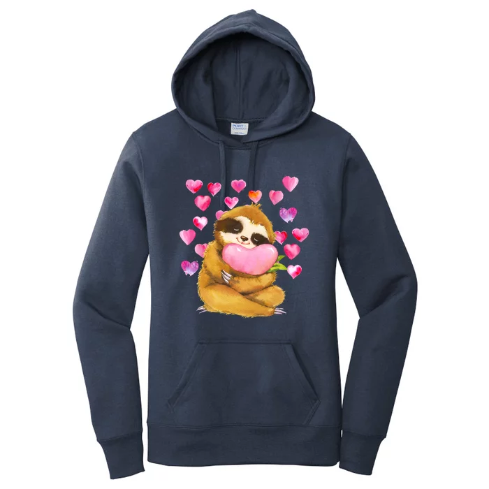 Sloth Valentine's Day Cute Sloth Hugging A Heart Women's Pullover Hoodie