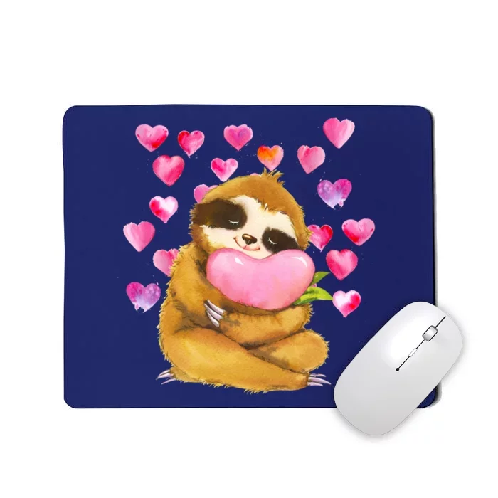 Sloth Valentine's Day Cute Sloth Hugging A Heart Mousepad