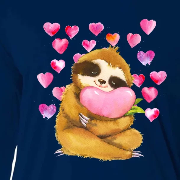 Sloth Valentine's Day Cute Sloth Hugging A Heart Cooling Performance Long Sleeve Crew