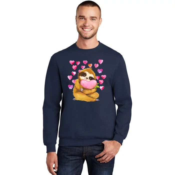 Sloth Valentine's Day Cute Sloth Hugging A Heart Tall Sweatshirt