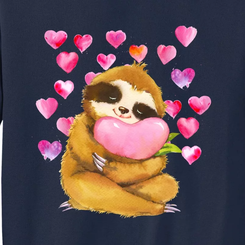 Sloth Valentine's Day Cute Sloth Hugging A Heart Tall Sweatshirt