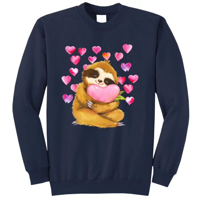 Sloth Valentine's Day Cute Sloth Hugging A Heart Tall Sweatshirt