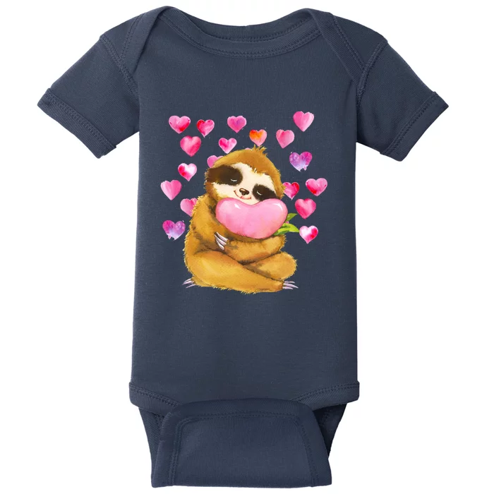 Sloth Valentine's Day Cute Sloth Hugging A Heart Baby Bodysuit