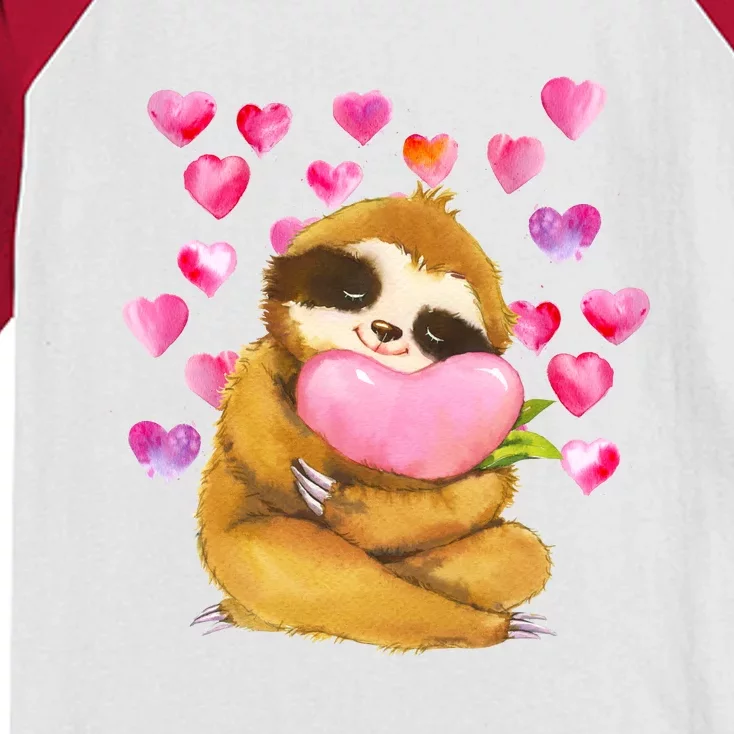 Sloth Valentine's Day Cute Sloth Hugging A Heart Kids Colorblock Raglan Jersey