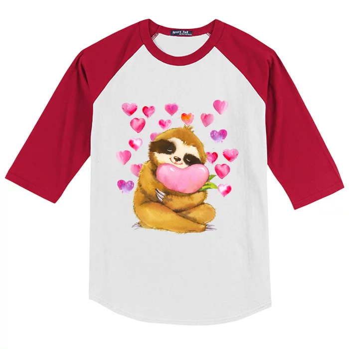 Sloth Valentine's Day Cute Sloth Hugging A Heart Kids Colorblock Raglan Jersey