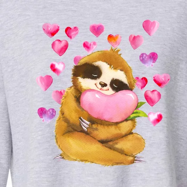 Sloth Valentine's Day Cute Sloth Hugging A Heart Cropped Pullover Crew