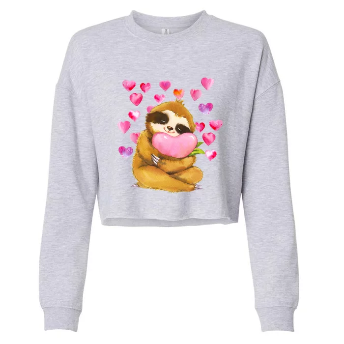 Sloth Valentine's Day Cute Sloth Hugging A Heart Cropped Pullover Crew