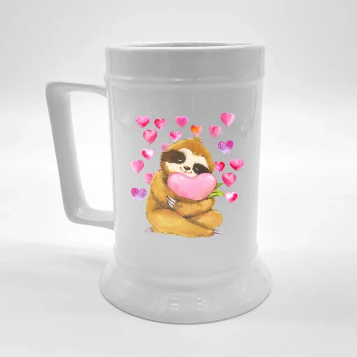 Sloth Valentine's Day Cute Sloth Hugging A Heart Front & Back Beer Stein