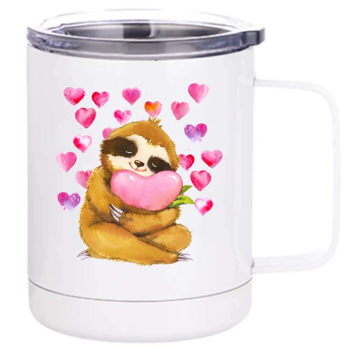 Sloth Valentine's Day Cute Sloth Hugging A Heart Front & Back 12oz Stainless Steel Tumbler Cup